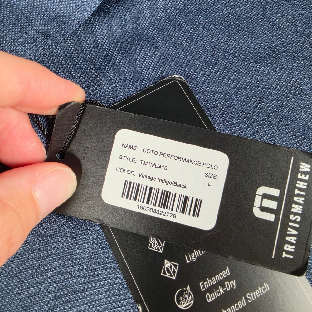 TravisMathew Coto Performance Polo Men L Vintage Indigo Blue TM1MU410 NWT - Picture 8 of 10